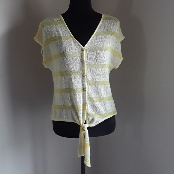 love J Tops - Love J V neck Button Front White Yellow Striped Lg